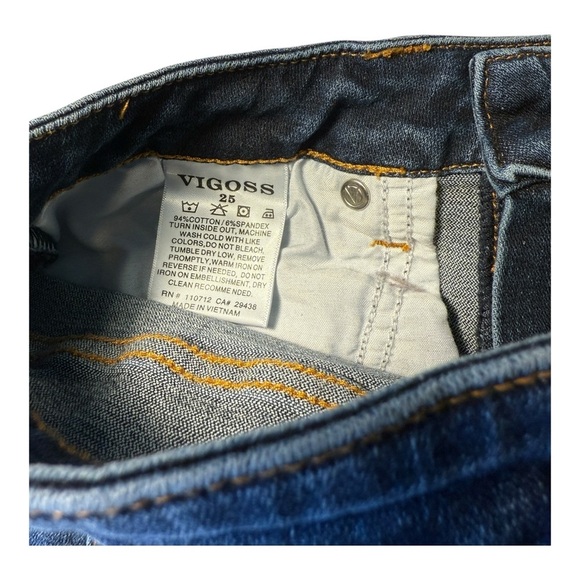 Vigoss Shorts Womens 25 Blue Cut Off Cuffed Marley Jean Whiskered - Picture 6 of 11